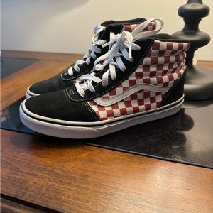 Vans Ward Hi Top Sneaker Checkered Red White Black Youth Size 6.5 Youth